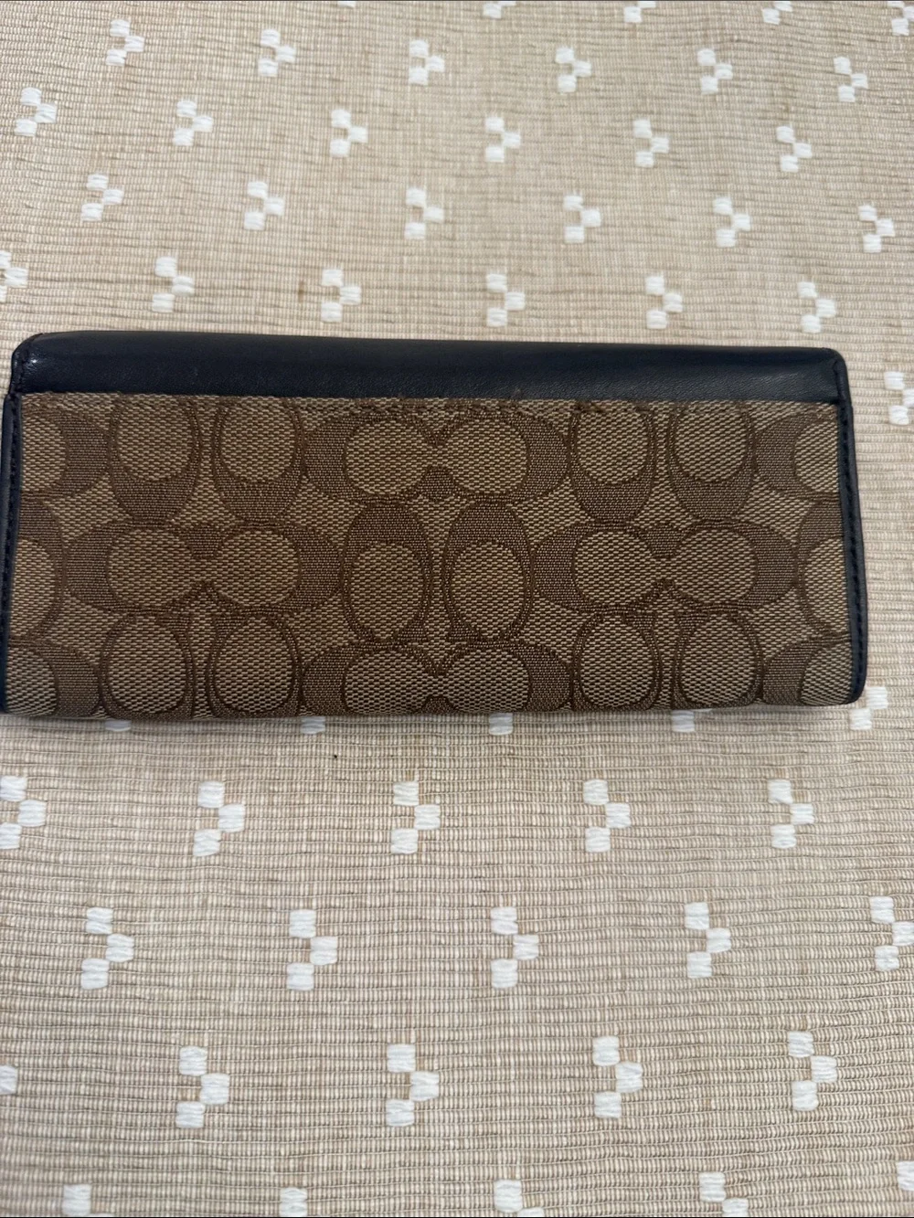 Coach Signature Canvas Slim‎ Envelope Wallet Black Brown Leather Gold Logo OS